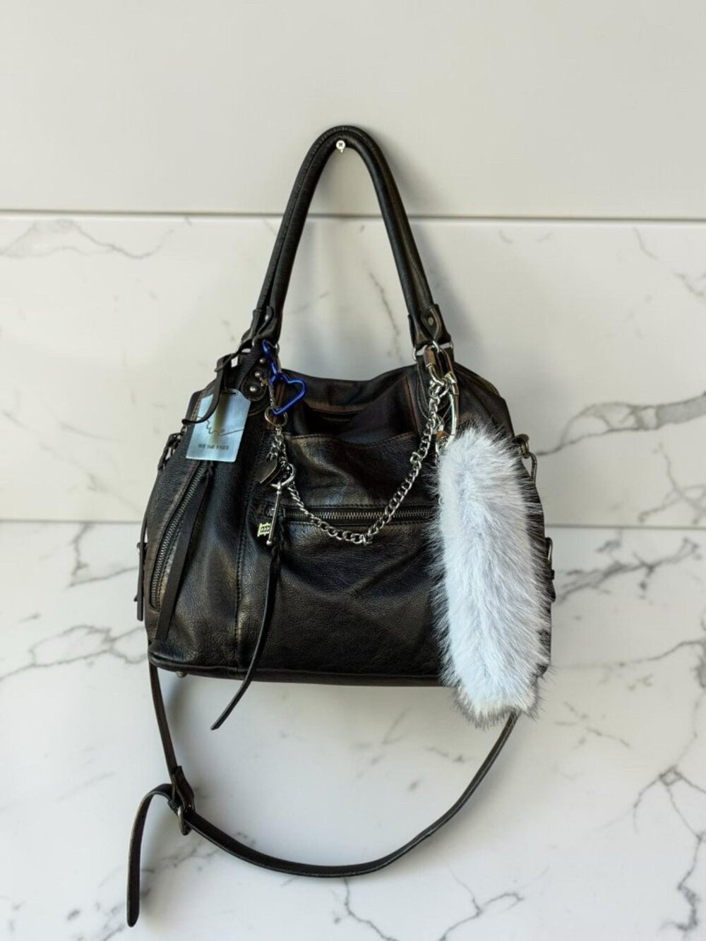 Free People We The Free Black Emerson Leather Crossbody Bag Charms Included NWOT